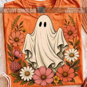 Floral Ghost PNG, Halloween Sublimation Design, Commercial Use Digital File image 5