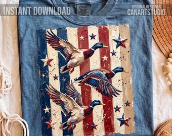 Patriotic Flying Mallard Ducks Impasto Oil Paint PNG Sublimation Design