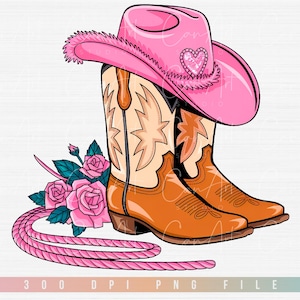Western Boots PNG: Valentine Cowgirl, Roses & Hat (Digital Download)