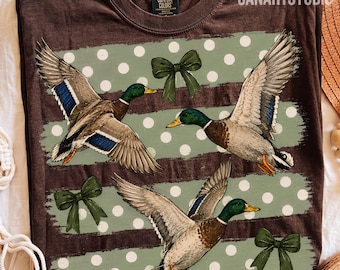 Mallard Duck Pattern PNG, Polka Dot Bow Country Design, Sublimation Digital File