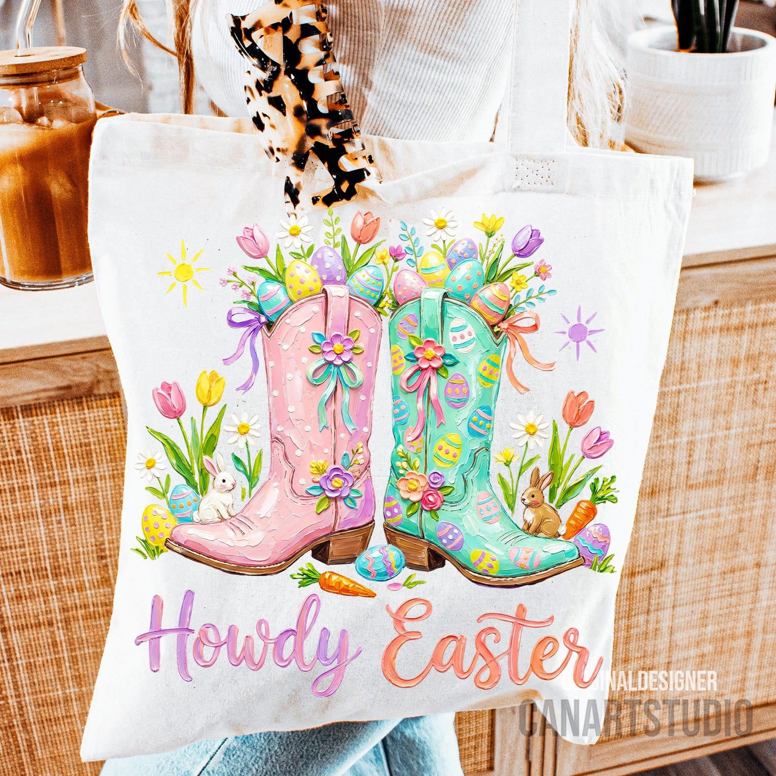Spring Howdy Howdy Easter Png, Brushstroke Spring Western Bunny Boots Sublimation ...