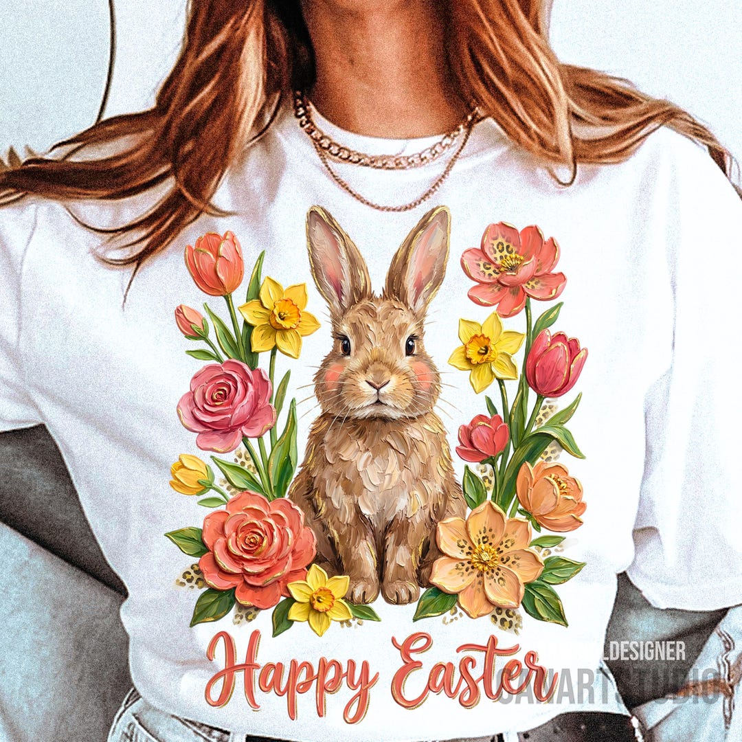Floral Brushstroke Easter Bunny PNG - Spring Rabbit Sublimation Design ...