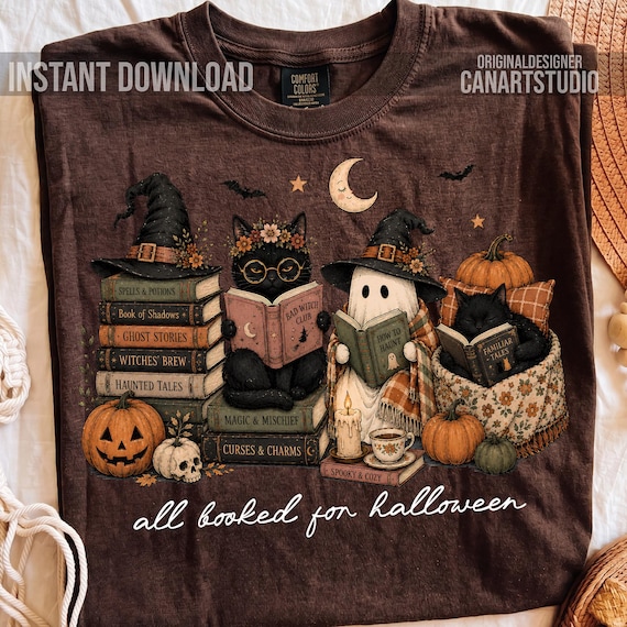 All Booked For Halloween PNG, Spooky Book Lover Shirt Sublimation Design, Digital File