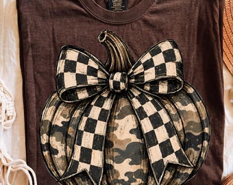 Camo Pumpkin PNG, Rustic Fall Bow Design, Sublimation Digital File