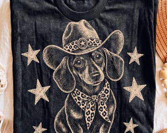 Cowboy Dachshund PNG, Rustic Western Dog Sublimation Shirt Design