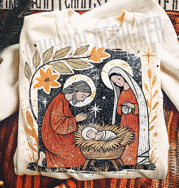 Nativity Scene PNG, Christmas Manger Digital Download, Holy Family Sublimation Design, Religious Christmas Shirt Graphic