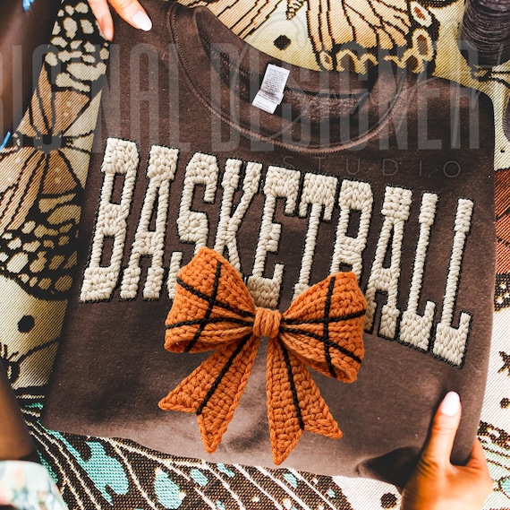 Yarn Basketball Bow PNG, Cozy Knit Basketball PNG, Faux Crochet Sports Design, Basketball Mom Sublimation, Game Day Digital Download
