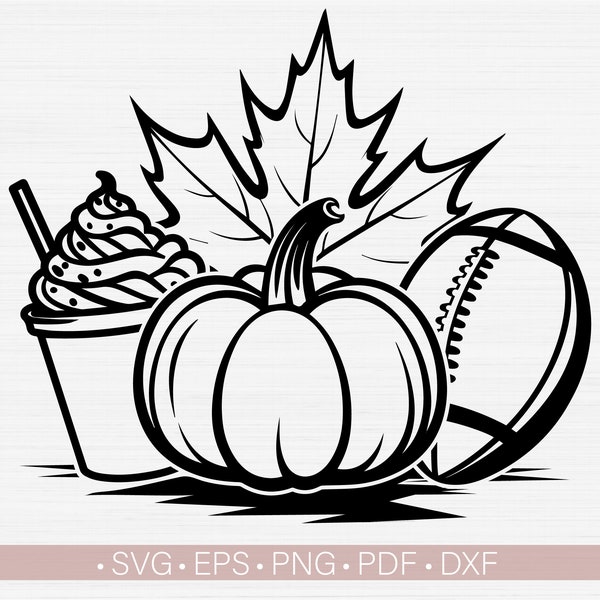 Fall Svg Png, Autumn Svg, Fall Things Svg Cut File for Cricut, Fall Themed Svg Vector Clipart, Football Svg Shirt Design Iron On Transfer