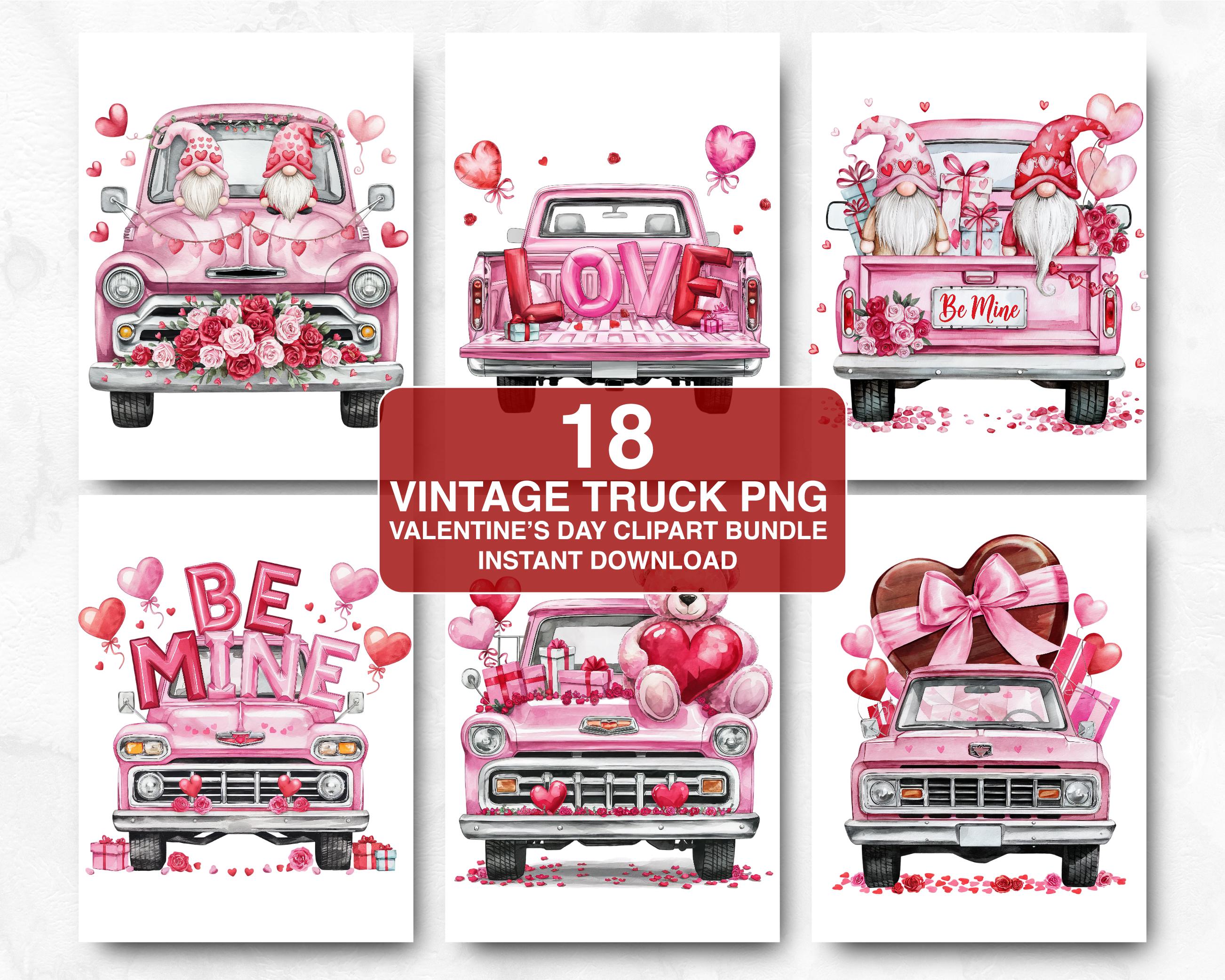 Valentine's Day Truck PNG Clipart: Gnomes, Retro Truck (Digital Download)