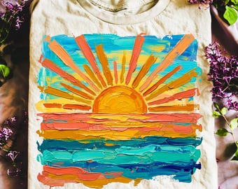 Toujours à la poursuite des couchers de soleil png | vintage été PNG | Chemise de plage rétro