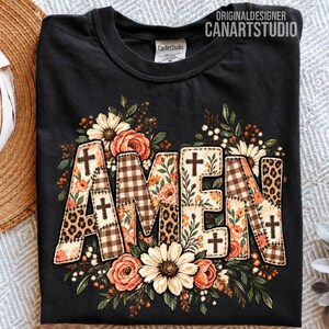 Amen PNG, Floral Patchwork Cross, Sublimation Digital File