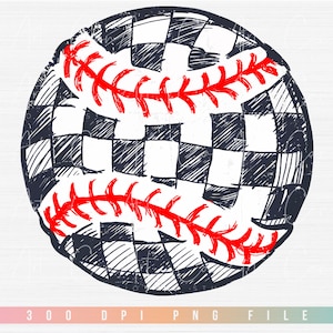Baseball a scacchi PNG, disegni di sublimazione di magliette da baseball retrò PNG, file digitale di clipart di baseball disegnato a mano in difficoltà, download immediato