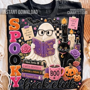 Spooky Book Club PNG, Ghost Reader Halloween Design, gemütliches Bookish Fall Shirt Sublimation
