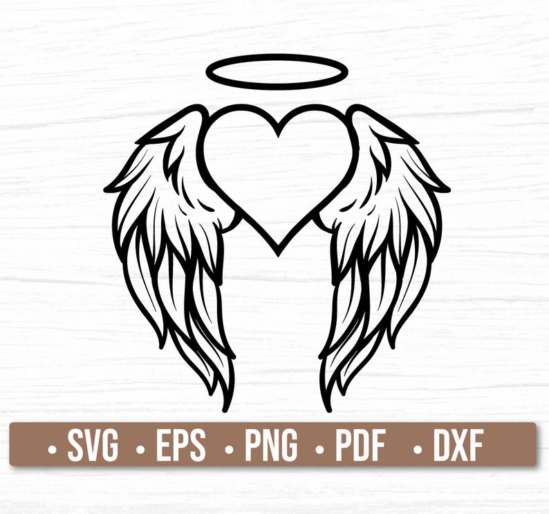 Download Angel Wings Halo Heart Crown Memory Tattoo Svg Png | Etsy