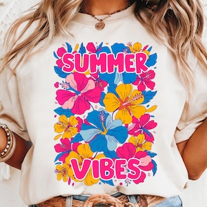 Summer Vibes Png, Hibiscus Flower Sublimation PNG, Tropical Shirt Design PNG, Retro Beach Png, Tropical Flower Png Digital File Graphic