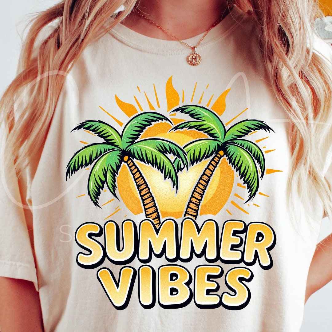 Summer Vibes PNG File, Tropical Palm Tree Design, Retro Beach Sunset ...