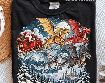 Christmas Dragon Sleigh PNG, Sublimation Digital File