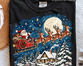 Christmas Santa Sleigh PNG, Sublimation Digital File