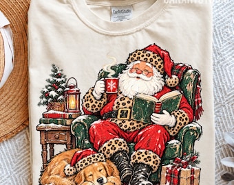 Christmas Reading Santa PNG, Sublimation Digital File