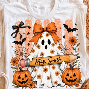 Fantasma de profesor de Halloween PNG, lindo diseño de lápiz y calabaza, archivo digital para sublimación imagen 5