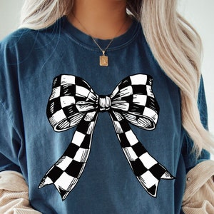 Coquette Bow Png Retro Sublimation Print T-Shirt Clipart Design, Coquette Ribbon Print File, Checkered Bow Tie Png Digital Instant Download image 3