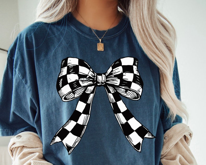 Coquette Bow Png Retro Sublimation Print T-Shirt Clipart Design, Coquette Ribbon Print File, Checkered Bow Tie Png Digital Instant Download image 3