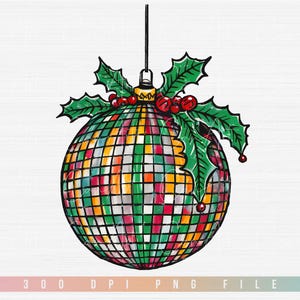 Retro Weihnachtsdiscokugel PNG Grafik für kreative Projekte & Feiertagsdekor, festliches Design im Vintage-Stil, herunterladbare digitale Sublimation