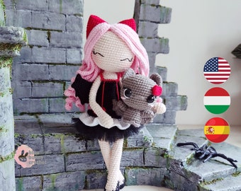 Vampire Bat Girl Crochet Pattern: Halloween Amigurumi Doll (22cm) (PDF Pattern)