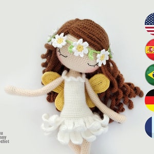 Ballerina Fairy Doll Crochet Pattern -Eng/Esp/PT/DE/FR- Fairy Amigurumi Doll Pattern, 14,5 inches - 37cm, Flower Fairy Crochet Doll Pattern
