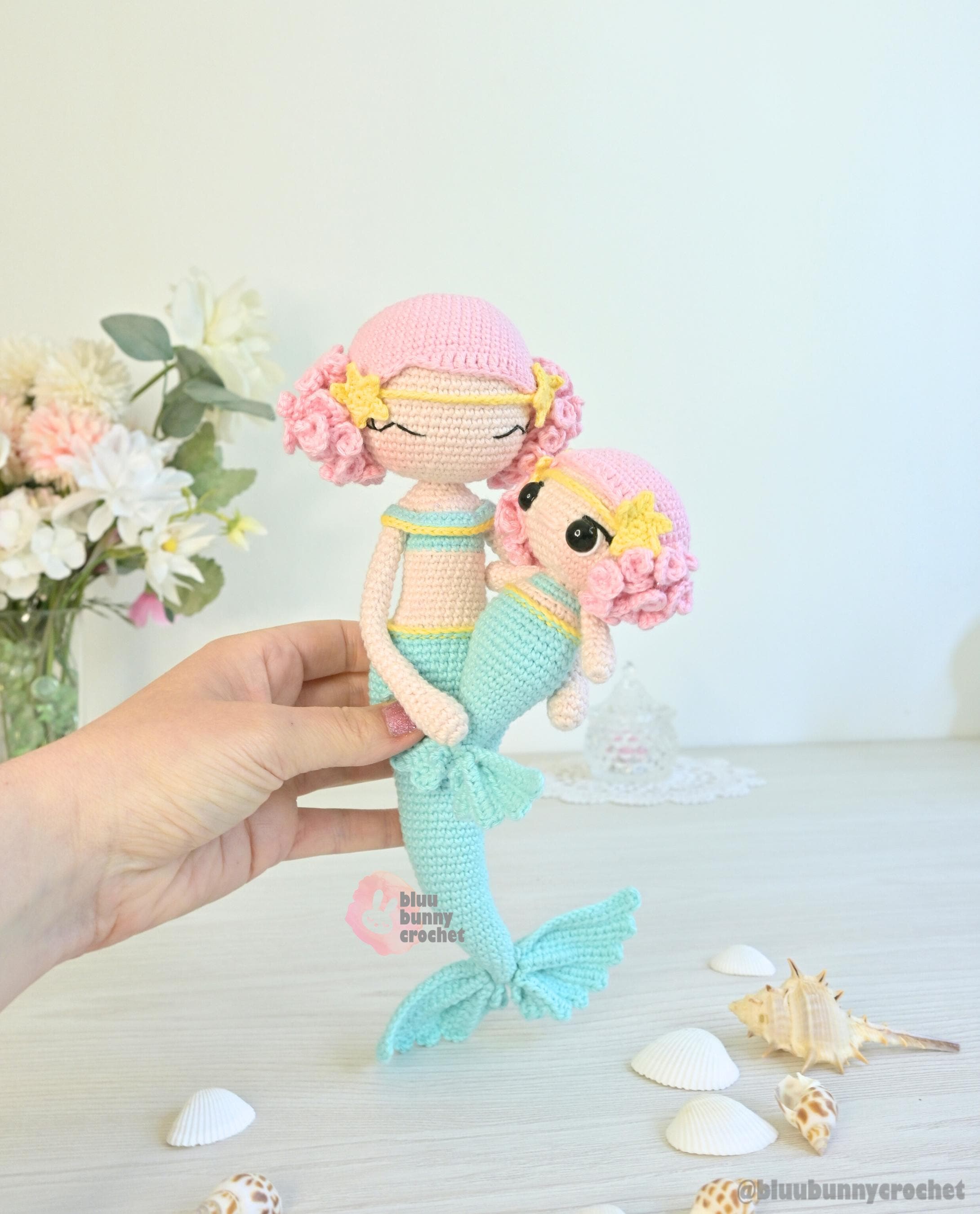 Mermaid Crochet Pattern, MEDIUM and MINI 2in1 Size-eng/esp/hun