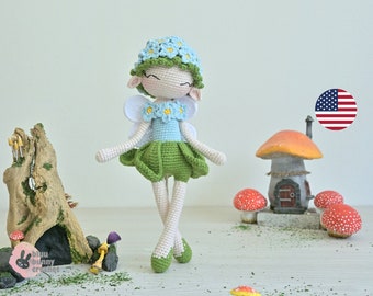 Modèle de poupée fée fleur au crochet, taille MOYENNE, ANG, modèle de poupée fée Amigurumi