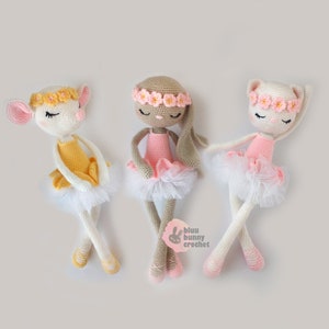 Crochet Ballerina Doll Pattern Pack: Amigurumi Bunny, Cat, Mouse (3in1)
