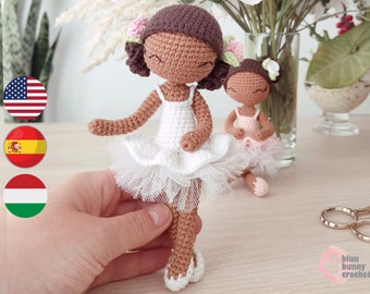 Small Black Ballerina Crochet Doll Pattern ENG/HUN/ESP 13cm/5inches Amigurumi Ballerina doll Pattern, Ballerina with tutu