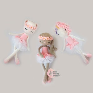 Ballerina Crochet Doll Pattern Pack, 3in1 14,5 inches 37cm Doll Amigurumi Doll Pattern, Bunny, Cat, Unicorn image 2