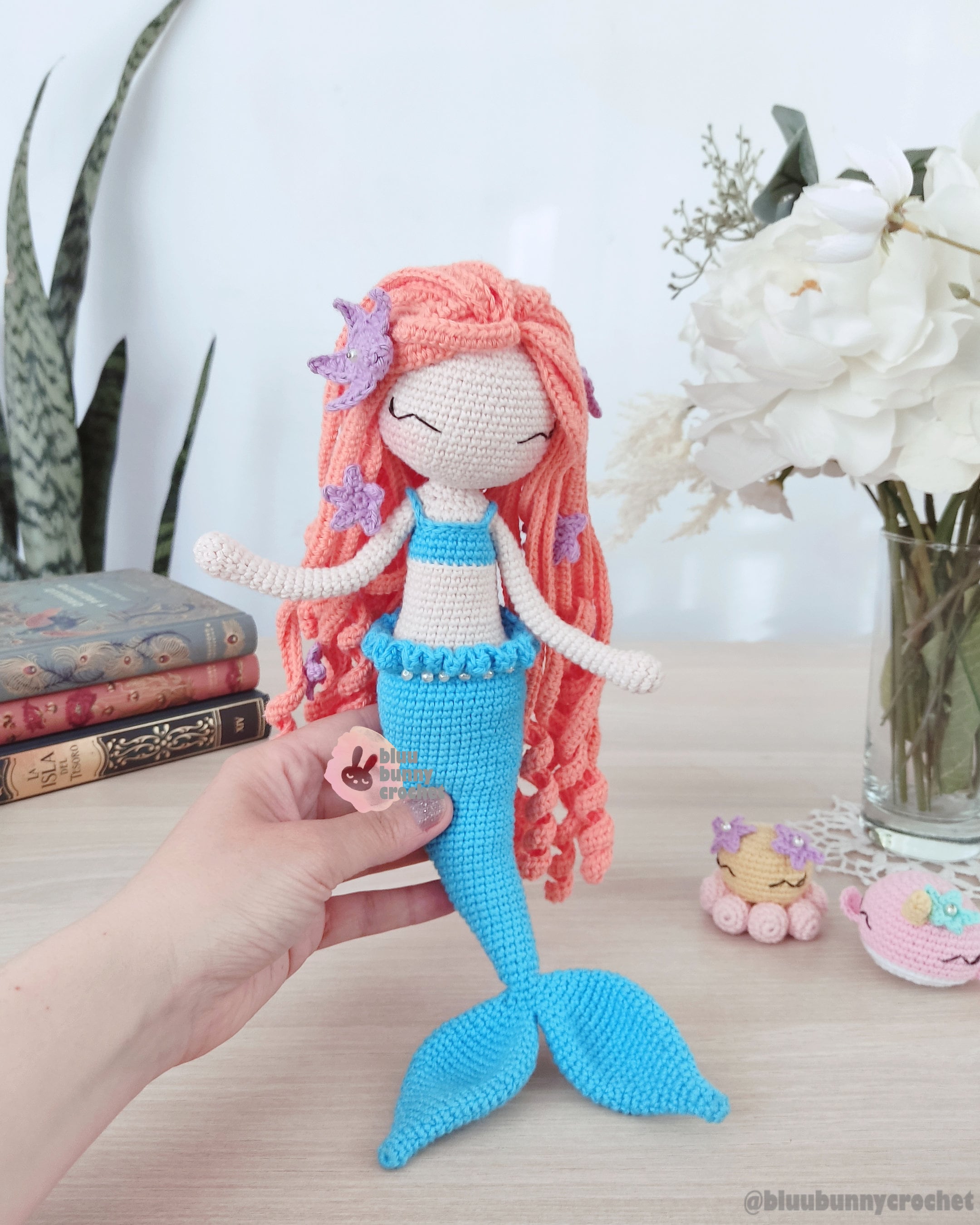 マーメイドかぎ針編み人形のパターン：あみぐるみ 3in1 (PDF パターン