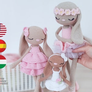 Crochet Bunny Pattern PACK 3in1 Eng/HUN/Esp Amigurumi Rabbit Pattern, Crochet Ballerina Doll Tutorial
