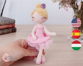 Small Crochet Ballerina Doll Pattern ENG/HUN/ESP 13cm/5inches Amigurumi Ballerina doll Pattern, Ballerina with tutu