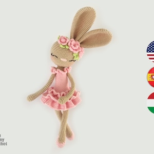 Crochet Bunny Pattern. Ballerina Bunny Doll ENG/HUN/ESP Amigurumi Rabbit Pattern