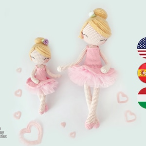 Crochet Ballerina Pattern PACK 2in1 Small and Medium ENG/Hun/ESP  Amigurumi Ballerina doll Pattern, Ballerina with tutu
