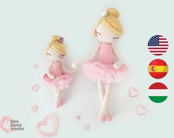 Crochet Ballerina Pattern PACK 2in1 Small and Medium ENG/Hun/ESP  Amigurumi Ballerina doll Pattern, Ballerina with tutu