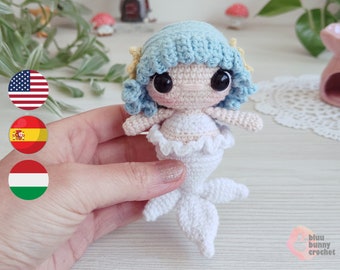 Mini Mermaid Crochet Doll Pattern - Snowflake, SMALL Size-Eng/Esp/Hun- Mermaid Amigurumi Doll Pattern, 14cm/5inches