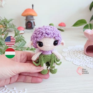 Mini Flower Fairy Crochet Doll Pattern - Eng/Hun - Lavander Fairy Amigurumi Doll Pattern