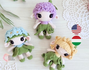 Mini Flower Fairy Pattern Pack 3 in 1 - Eng/Hun -Fairy Amigurumi Doll Patterns