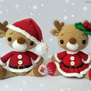 Amigurumi Reindeer Crochet Pattern Set of 2, Crochet Deer Pattern, Ballerina Crochet Doll for Christmas, Girl and Boy