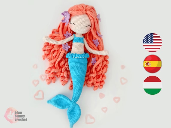 Mermaid Crochet Doll Pattern, MEDIUM Size-eng/esp/hun