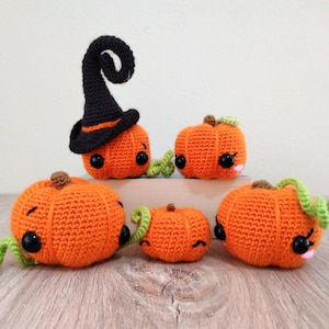Halloween Decor Pumpkin Family Crochet Pattern, Witch Hat Crochet and Key chain Amigurumi Halloween Crochet Doll decoration for Fall