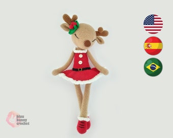 Reindeer Crochet Pattern: Amigurumi Christmas Deer Doll tutorial (ENG/ESP/PT)