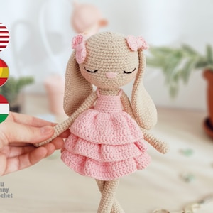 Crochet Ballerina Bunny Pattern ENG/HUN/ESP Amigurumi Rabbit Pattern, Ballerina Bunny Doll
