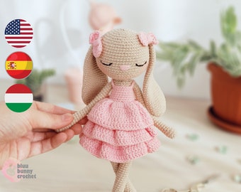 Crochet Ballerina Bunny Pattern ENG/HUN/ESP Amigurumi Rabbit Pattern, Ballerina Bunny Doll