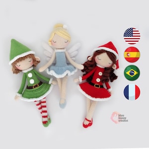 Christmas Crochet Doll Pattern PACK: Angel, Elf, Santa's Helper 3in1 Tutorial